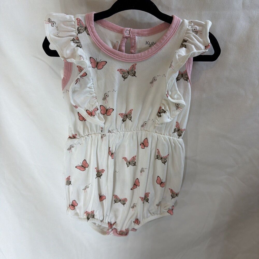 Kyte Baby White Butterfly Bubble Romper Outfit Baby Girl Size 6-12 months
